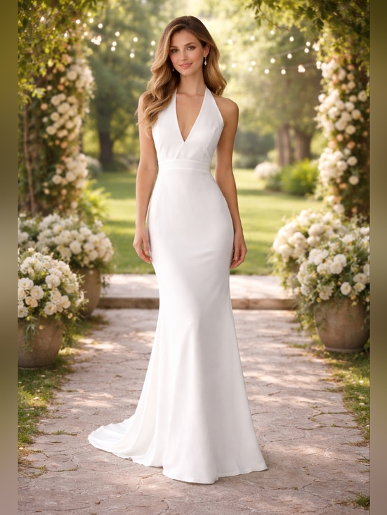 Windsor Dresses & Skirts - NWT *With Flaws* Windsor Ivory Deep V-Neck Halter Bridal Maxi Dress